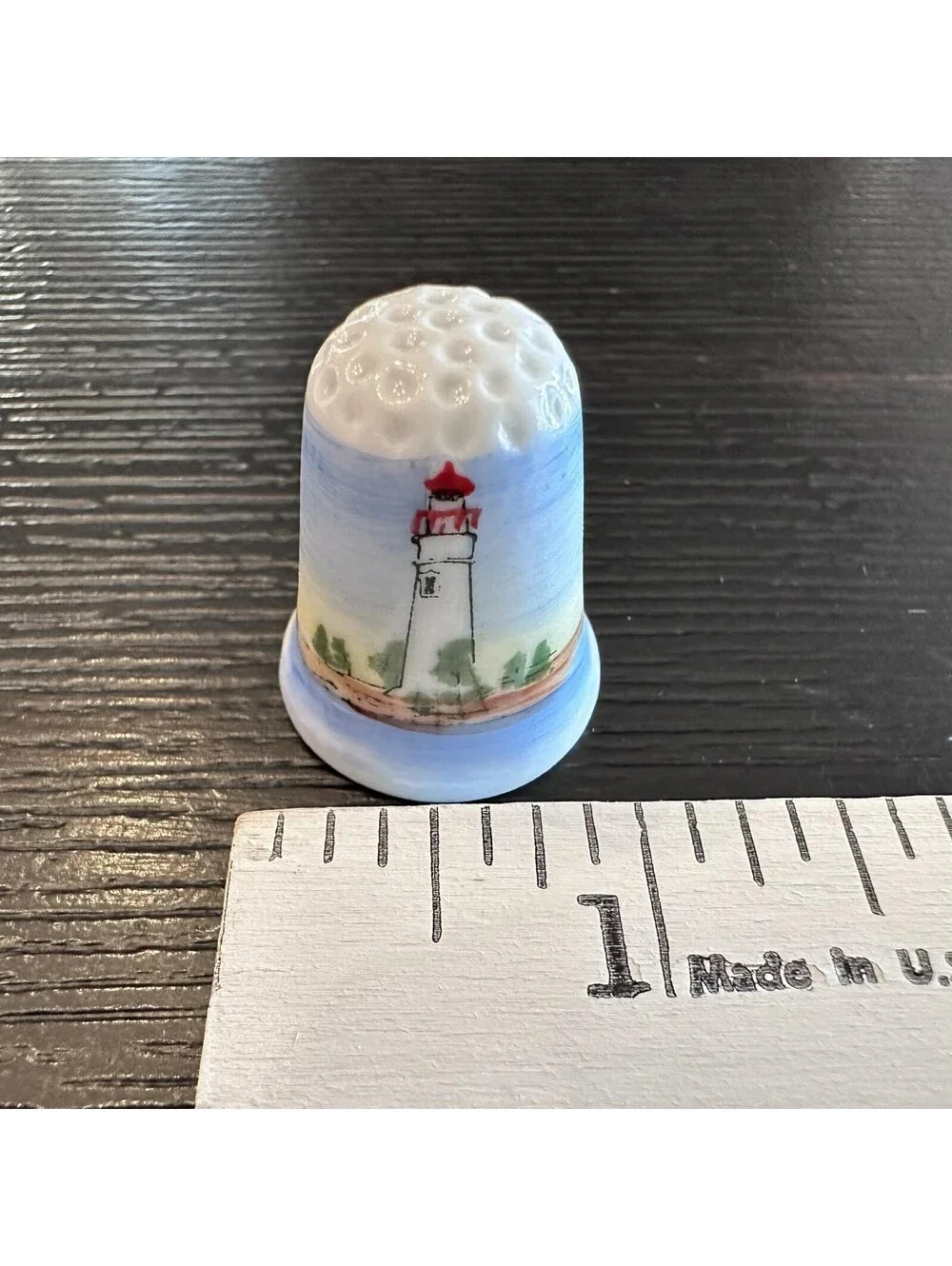 Marblehead Lighthouse Lake Erie Ohio Souvenir Thimble Hand Painted EUC